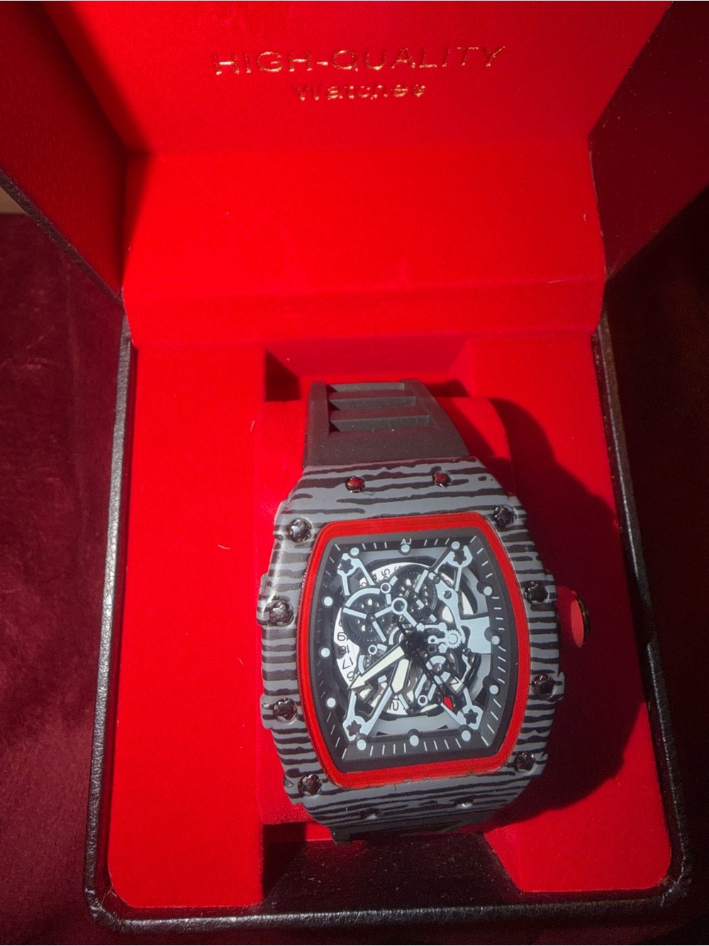 Men's Black & Red Skeleton Sport Watch - Unbranded